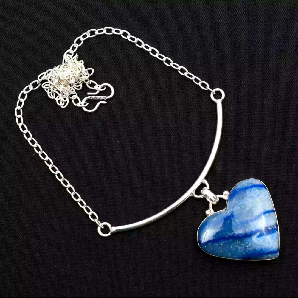 Blue Aventurine Heart GemstoneHandcrafted Artisan Valentines Necklace 925 21 Gms